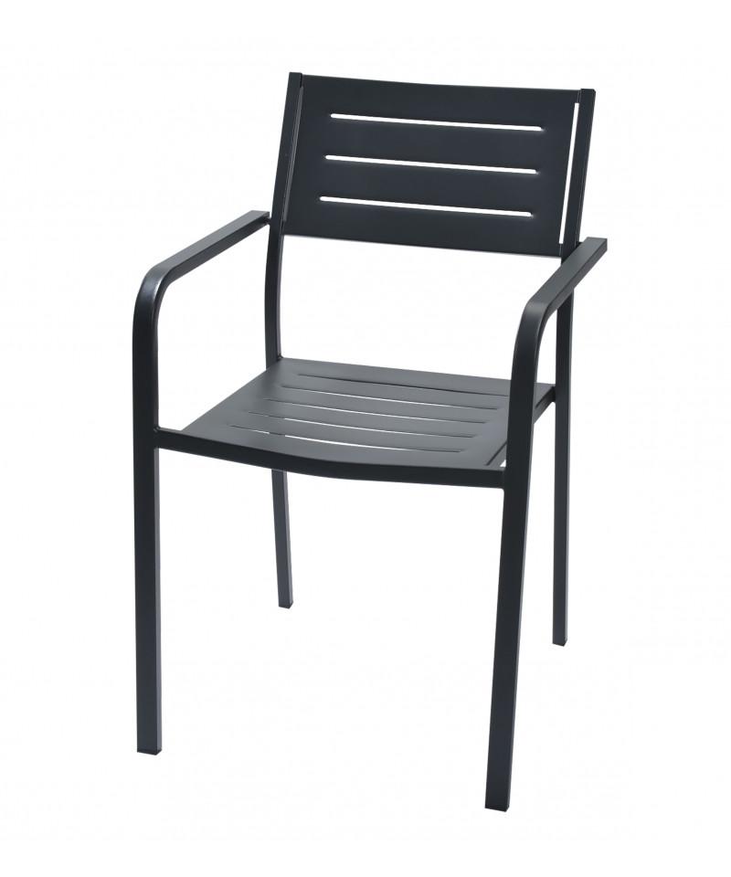 Poltroncina da giardino in acciaio, impilabile, color antracite, made in Italy