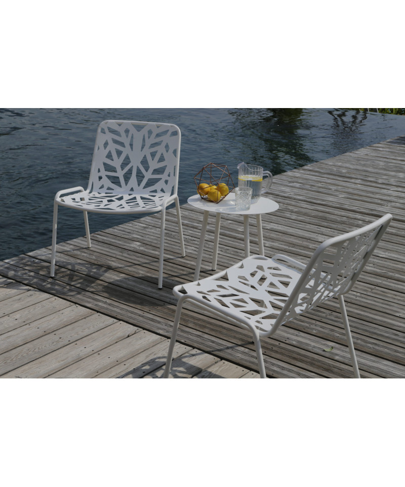 Poltrona da giardino, impilabile, made in Italy, bianca, con tavolino Elypso