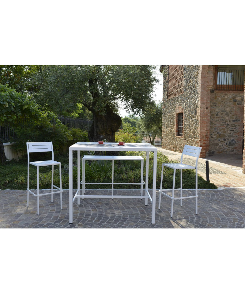 Tavolo alto in metallo, altezza 105 cm, Made in Italy, bianco, 120x80 cm