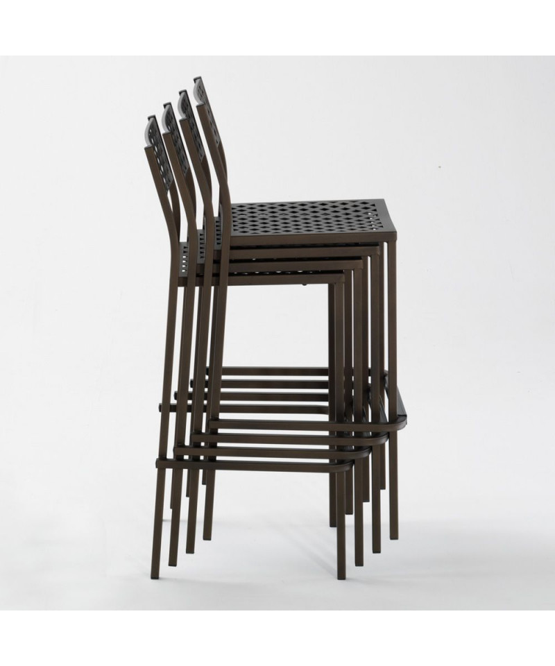 Sgabello in metallo Made in Italy, altezza seduta 75 cm, impilati