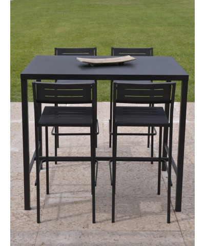 Sgabello in metallo impilabile, made in Italy, altezza seduta 75 cm, grigio antracite, con tavolo Dorio A