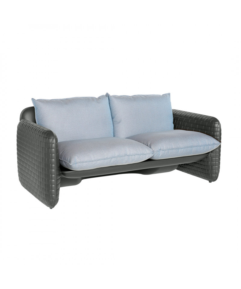 Mara Sofa grigio elefante con cuscino blu river