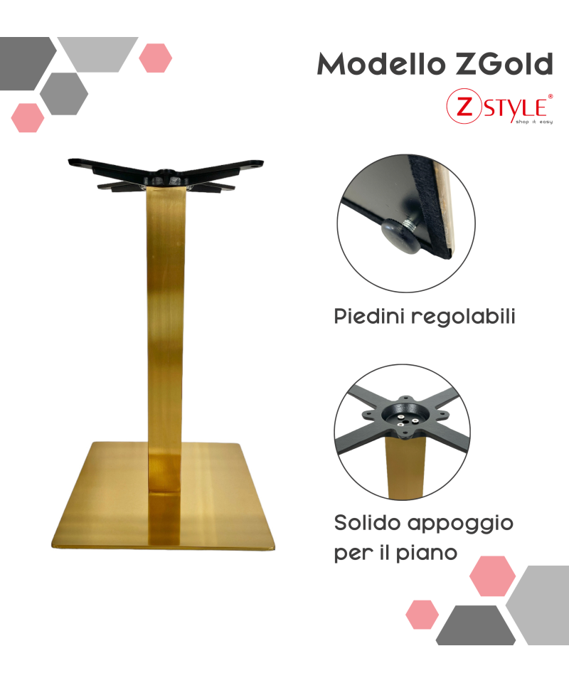 Base Per Tavolo In Acciaio Quadrata Gold - ZStyle