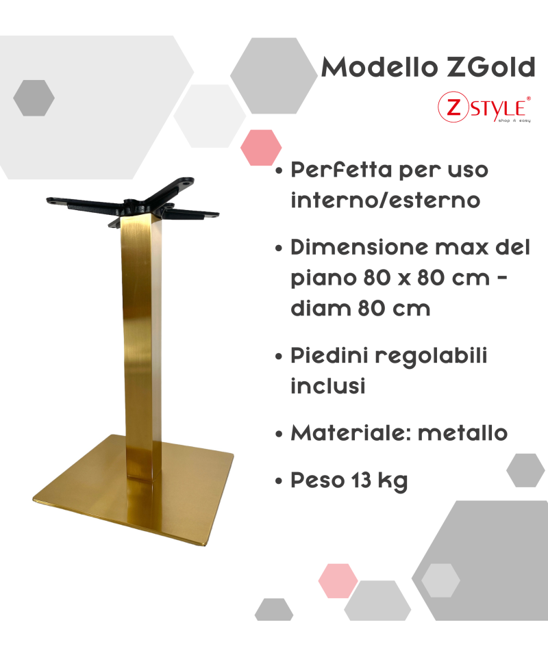 Base Per Tavolo In Acciaio Quadrata Gold - ZStyle